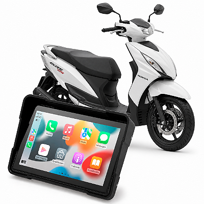 Multimídia Para Motos 5 Polegadas Honda Elite 125 2019 até 2026 Carplay e Android Auto Bluetooth Sem Fio À Prova D’água