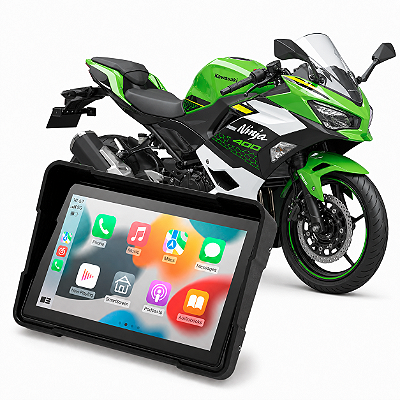 Multimídia Motos 5 Polegadas Kawasaki Ninja 400 2018 até 2026 Carplay e Android Auto Bluetooth Sem Fio À Prova D’água