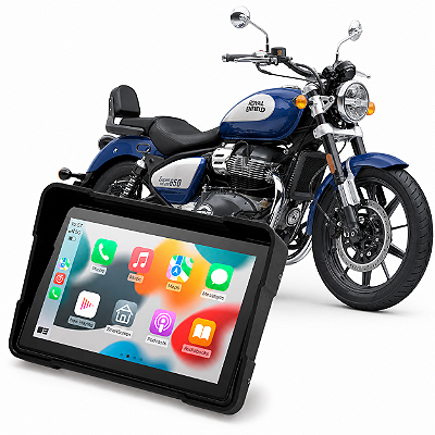Multimídia Motos 5 Pol Royal Enfield Super Meteor 650 2023 a 2026 Carplay Android Auto Bluetooth Sem Fio À Prova D’água