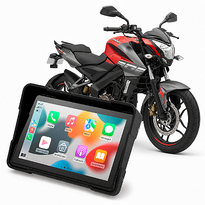 Multimídia Moto 5 Polegadas Mp5 Bajaj Pulsar NS200 2023 até 2026 Carplay e Android Auto Bluetooth Sem Fio À Prova D'água