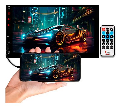 Multimídia 7 Polegadas Full Touch 2 Din MP5 Espelhamento Celular Android e IOS Com Fio Bluetooth Controle Remoto H-Tech