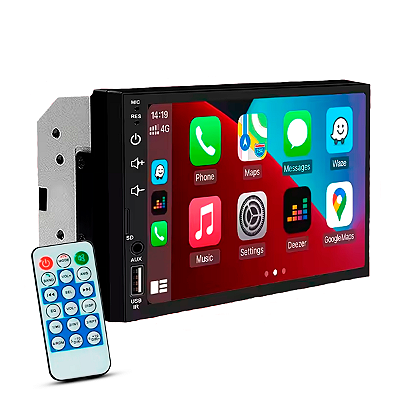 Multimídia MP5 Automotiva Tela LCD 7 Pol Touch Screen Conexão Carplay e Android Auto Espelhamento Via Cabo Bluetooth USB