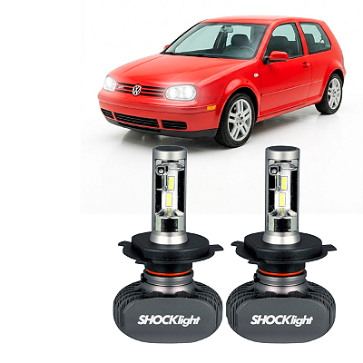 Par Lâmpadas H4 Super Branca 6000K Efeito Xenon Plug&Play Bivolt 10000LM Golf GL GLX GTI GTIVR6 1992 até 1999 Shocklight