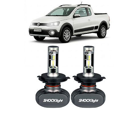 Par Lâmpadas H4 Efeito Xenon Saveiro Sportline Summer Surf Titan Trooper TSI 2001 até 2013 Titanium Plug&Play Shocklight