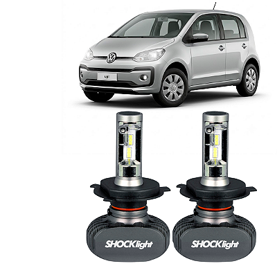 Par UltraLed H4 Efeito Xenon UP 1.0 MPI Flex 2019 até 2020 Plug&Play Potência Total 50W Titanium 10000LM H4 Shocklight