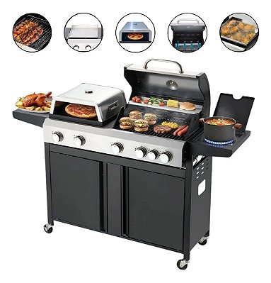 Churrasqueira Gourmet Inox 3 Em 1 Com Chapa Forno De Pizza E Defumador Para Área Gourmet