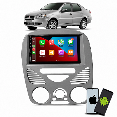 Kit Central Multimídia MP5 7" CarPlay Android Auto Bluetooth + Moldura Fiat Siena Fire 2002 a 2012