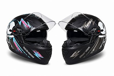Capacete Moto GTX Mansão Maromba Preto Fosco Grafite Com Óculos Interno e Viseira Cristal Tamanho 56 58 60 - Fw3