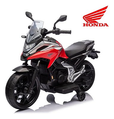 Mini Moto Elétrica Infantil 12v Honda Nc750x Vermelha Licenciada Luz Som Rodinhas Bateria Recarregável