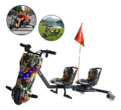 Drift Triciclo Elétrico 350w Dois Lugares Colorido Freio Dianteiro Luz Led Velocidade 25kmh Roda 8