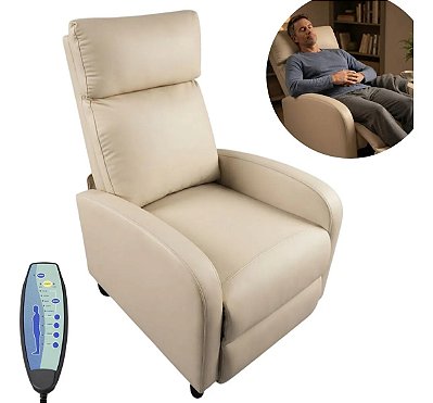 Poltrona Do Papai Reclinável Massagem Aquecimento Bege Pu Home Theater Encosto Reclinável Conforto