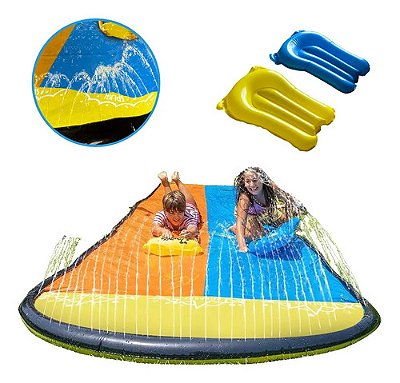 Escorregador Inflável Duplo Água 488x152cm Com 2 Bodyboards Pista Aquática Infantil Jardim Verão Pvc