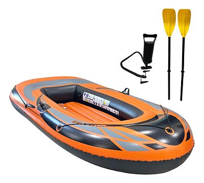 Bote Inflável 235cm 160kg Com Bomba Manual 2 Remos Kit Reparo 4 Câmaras Ideal Para Pesca E Lazer
