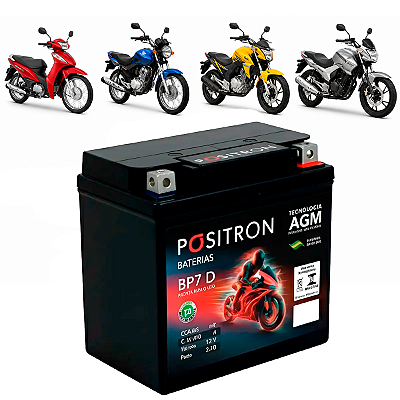 Bateria para Moto Positron BP7 D 12V 7Ah Selada Alta Performance Compatível Honda Biz Twister Falcon Yamaha Fazer Lander