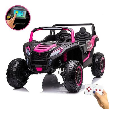 Quadriciclo Elétrico Infantil 24v 4x4 Rosa Com Controle Remoto Banco De Couro Rodas Eva E Som Mp5 Touch