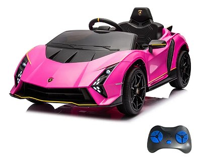 Mini Carro Elétrico Lamborghini Autentica 12v Rosa Licenciado Com Controle Remoto Bluetooth Rádio Fm E App