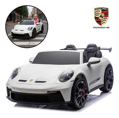 Mini Carro Elétrico Infantil Porsche 911 Gt3 24v Branco Com Controle Remoto Usb Mp3 Luzes E Som