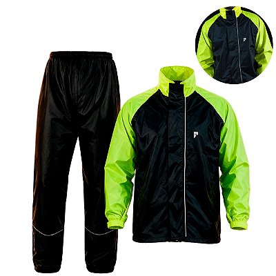 Conjunto Capa de Chuva para Motociclista Nylon Traveller Com Bolso Forrado Preto com Amarelo Neon Tamanho XG - Pioneira