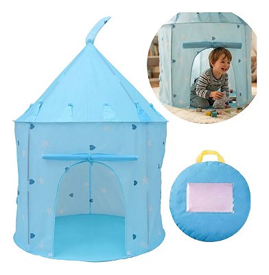 Barraca Infantil Castelo Princesa Azul Dobrável 1,35m Para Crianças Quarto Sala Brinquedoteca Importway