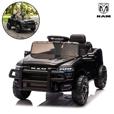 Carrinho Elétrico Infantil Ram 3500 Rho 12v Preto Com Empurrador Som Luz Bateria Recarregável Importway