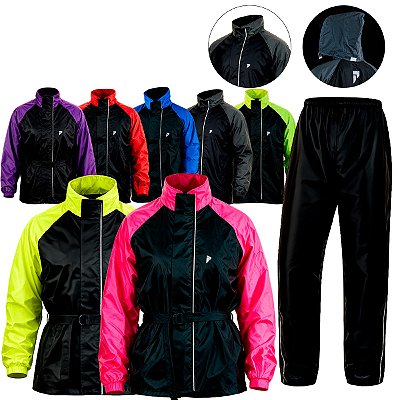 Conjunto Capa Chuva Motociclista Impermeável Nylon Forrado Bolso Interno Zíper Traveller P M G GG XG - Pioneira