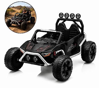 Buggy Elétrico Infantil 12v Preto Com Controle Remoto Som Luz Carrinho Para Crianças A Partir De 3 Anos