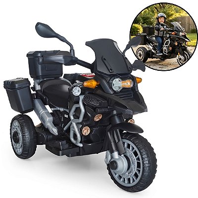 Moto Elétrica Infantil 6v Preta Com Som Luz Farol 3 Bagageiros Bateria Recarregável Para Crianças 3 Anos