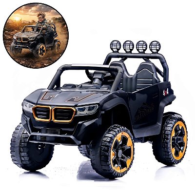 Mini Utv Elétrico Infantil 12v Preto Com Controle Remoto Som Luz Carrinho Para Crianças A Partir 3 Anos