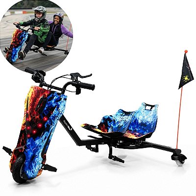 Triciclo Elétrico Drift 350w Azul 2 Assentos Até 100kg Velocidade 25km/h Com Freio Dianteiro E Luz Led