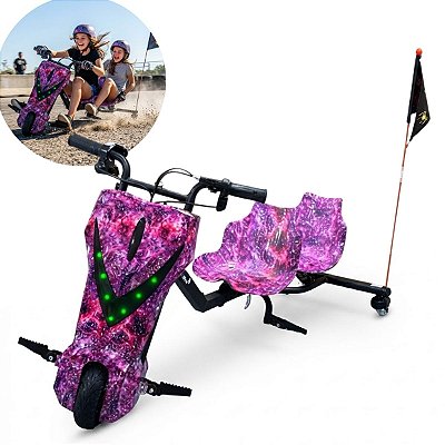 Triciclo Elétrico Drift 350w Rosa 2 Assentos Até 100kg Velocidade 25km/h Com Freio Dianteiro E Luz Led