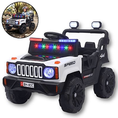 Mini Utv Elétrico Infantil 12v Branco Com Controle Remoto Som Luz Usb Mp3 Até 30kg Para Crianças
