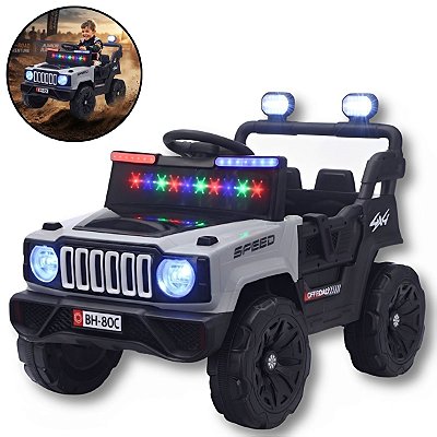 Mini Utv Elétrico Infantil 12v Cinza Com Controle Remoto Som Luz Usb Mp3 Até 30kg Para Crianças