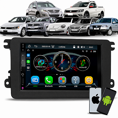 Kit Multimídia 7 Polegada CarPlay Android Auto + Moldura VW Jetta Amarok Fusca Tiguan Gol/Saveiro Passat Variant