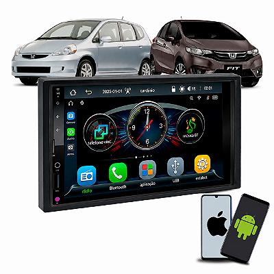 Kit Central Multimídia MP5 Espelhamento CarPlay Android Auto Sem Fio + Moldura Honda Fit 2001/2008 City DX 2009/2014