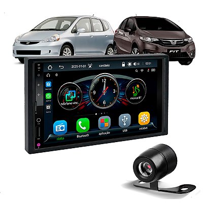 Kit Multimídia MP5 Espelhamento CarPlay Android Auto S Fio Câmera de ré+ Moldura Honda Fit 2001/2008 City DX 2009/2014
