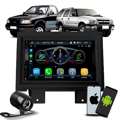 Kit Central Multimídia C/Espelhamento MP5 CarPlay Android Auto Sem Fio + Câmera + Moldura S10/Blazer 1995 a 2000