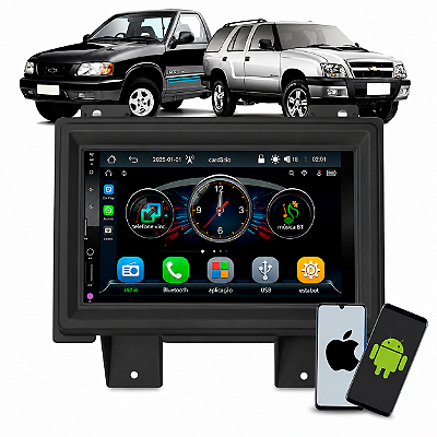 Kit Central Multimídia MP5 7 Polegadas Espelhamento CarPlay Android Auto Sem Fio + Moldura S10/Blazer 1995 a 2000