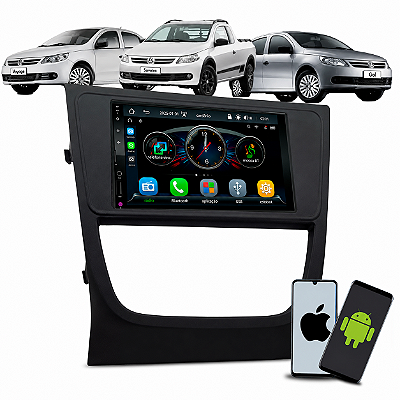 Kit Multimídia 7 Polegadas Espelhamento CarPlay Android Auto S Fio + Moldura Gol Saveiro Voyage 2008 2009 2010 2011 2012