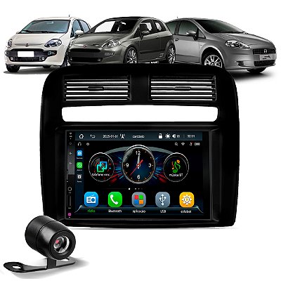 Kit Multimídia 7 Polegadas CarPlay Android Auto S Fio + Câmera de Ré + Moldura Fiat Punto 2008 2009 2010 2012