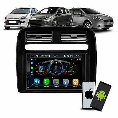 Kit Multimídia 7 Polegadas CarPlay Android Auto Espelhamento Sem Fio + Moldura Fiat Punto 2008 2009 2010 2012
