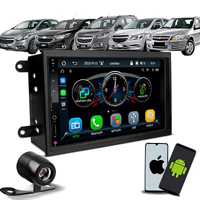 Kit Multimídia 7 Polegadas CarPlay Android Auto S Fio + Câmera de Ré + Moldura Onix Prisma Cobalt Spin 12/19 Joy 21