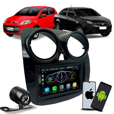 Kit Multimídia 7 Polegadas CarPlay Android Auto Sem Fio + Câmera de Ré + Moldura Palio Attractive 12/17 Grand Siena 21