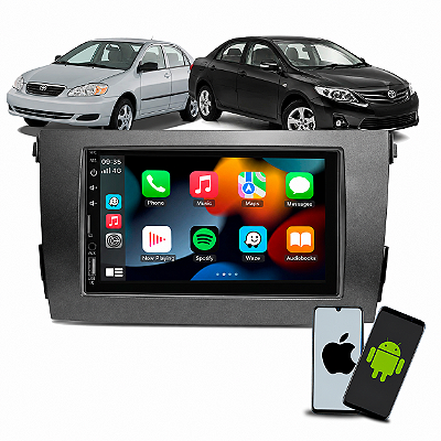 Kit Multimídia 7 CarPlay Android Auto Espelhamento Sem Fio + Moldura Corolla 2008 2009 2010 2012 2013