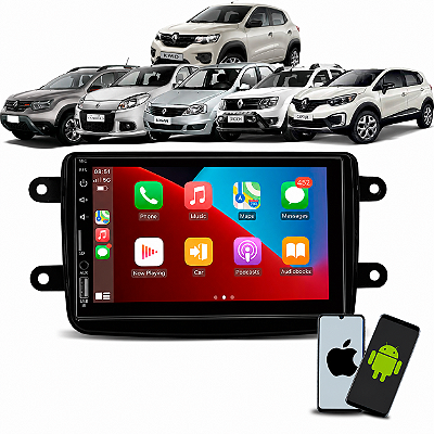 Kit Multimídia 7 CarPlay Android Auto Sem Fio + Moldura Duster Logan Sandero Oroch Captur Kwid 2011/2022
