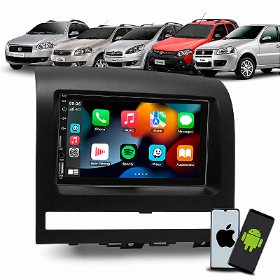 Kit Multimídia 7 CarPlay Android Auto S Fio + Moldura Palio Adventure/Weekend Siena Strada Idea 2008 2009 2010 2011 2012