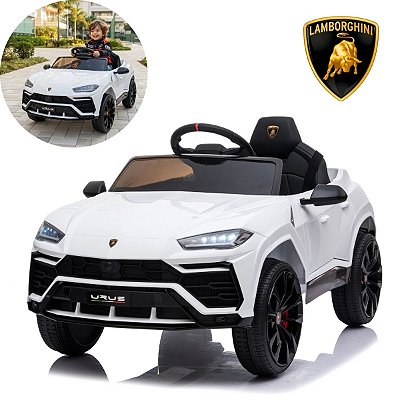 Carrinho Elétrico Infantil Lamborghini Urus Branco 12v Licenciado Controle Remoto Farol Led Luz E Som