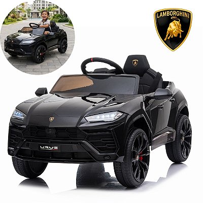 Carrinho Elétrico Infantil Lamborghini Urus Preto 12v Licenciado Controle Remoto Farol Led Luz E Som