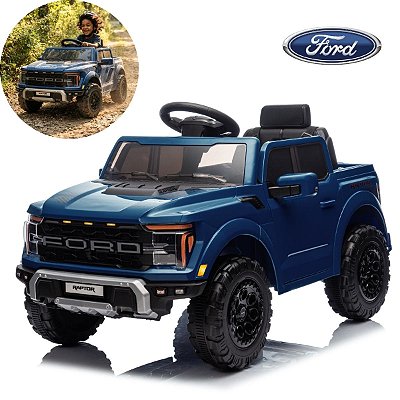 Mini Carro Caminhonete Elétrica Infantil Ford F-150 Raptor Azul 12v Licenciada Controle Remoto Luz E Som Até 30kg