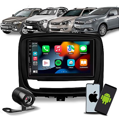 Kit Multimídia 7 Pol CarPlay Android Auto Sem Fio + Câmera de Ré + Moldura Strada/Adven Palio Wekend/Adven Siena 13/19