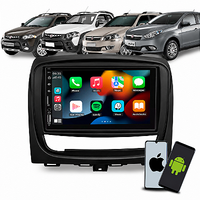 Kit Multimídia 7 Pol CarPlay Android Auto Sem Fio + Moldura Strada/Adventure Palio Wekend/Adventure Siena 2013 a 2019